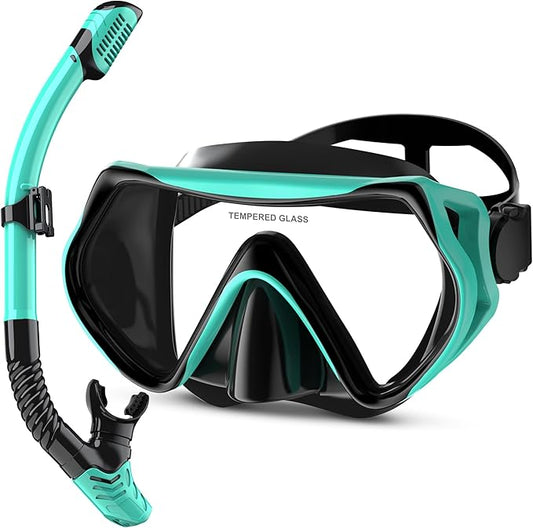Snorkeling Gear, Dry Snorkel Set180° Panoramic Wide View,Anti-Fog Scuba Diving Mask, Professional Snorkeling Gear for Free Breathing, Swimming, Diving