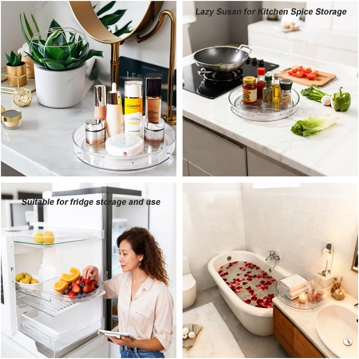 9.25 Inch Lazy Susan Turntable, Clear Plastic Spinning Organizer for Cabinet, Fridge, 360° Rotation, Easy to Clean, Kitchen, Bathroom, Vanity Countertop Storage Solution (Clear, 9.25inch 1 Tier)