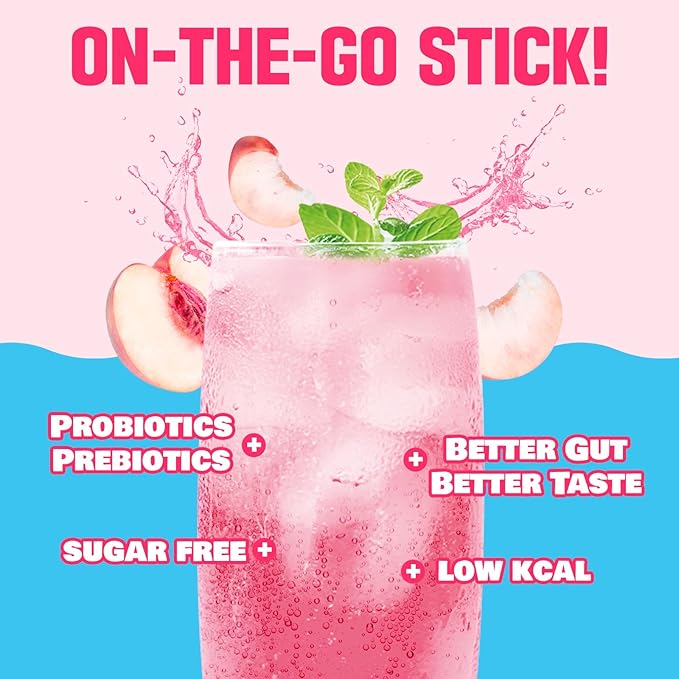 TEAZEN Peach Kombucha Tea, Hydration Drink Mix, Sugar Free, Live Probiotics & Prebiotics, 10 Sticks, 1.76oz