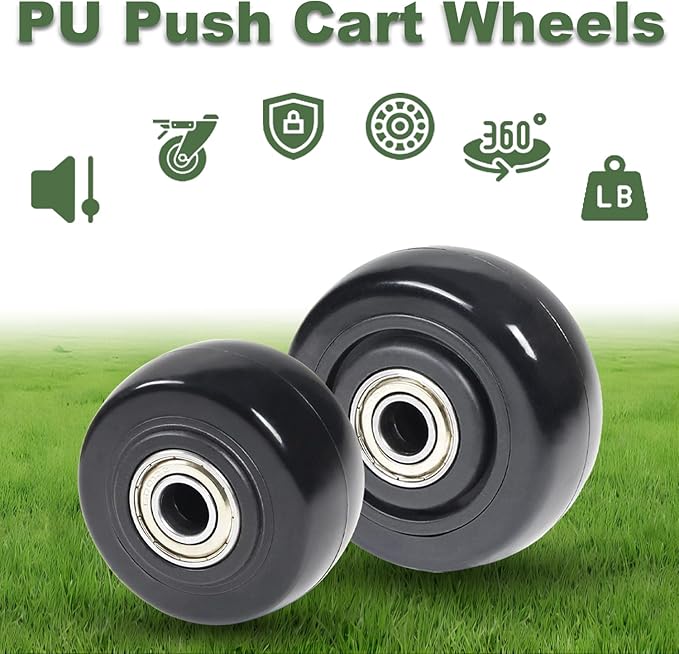 2.5" x 1.25" 4Pcs Push Cart Wheels 2.5 Inch PU Caster Wheels Just Wheel, 3/8" axle Small Plate Casters, Roller Wheel with Bearing Replacement Wheels for Laundry Cart Cargo Elevator Hand Truck