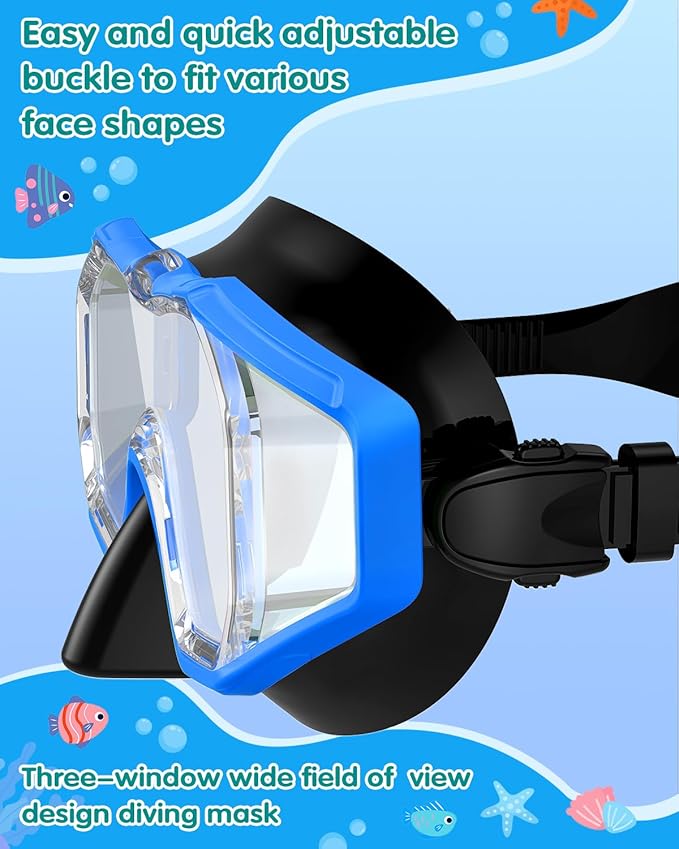 W WSTOO Kids Swim Goggles with Nose Cover,Snorkel Diving Swimming Mask for Youth 5-15,HD 3-Window Wide Vision Anti-Shattered Lens Anti-Fog&Leak