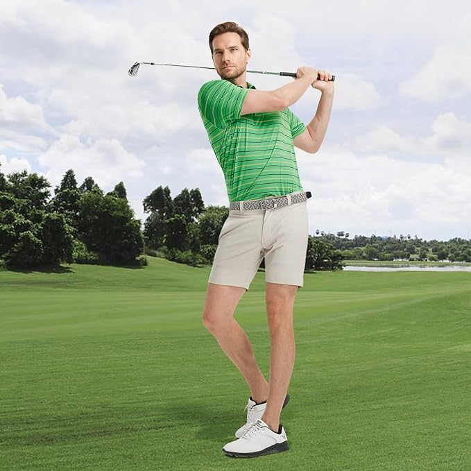 Rouen Mens Golf Shirt Moisture Wicking Dry Fit Performance Stripe Casual Collared Short Sleeve Golf Polo Shirts for Men