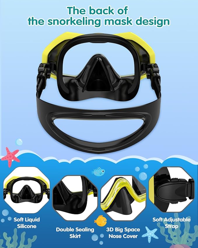 W WSTOO Kids Swim Goggles with Nose Cover,Snorkel Diving Swimming Mask for Youth 5-15,HD 3-Window Wide Vision Anti-Shattered Lens Anti-Fog&Leak