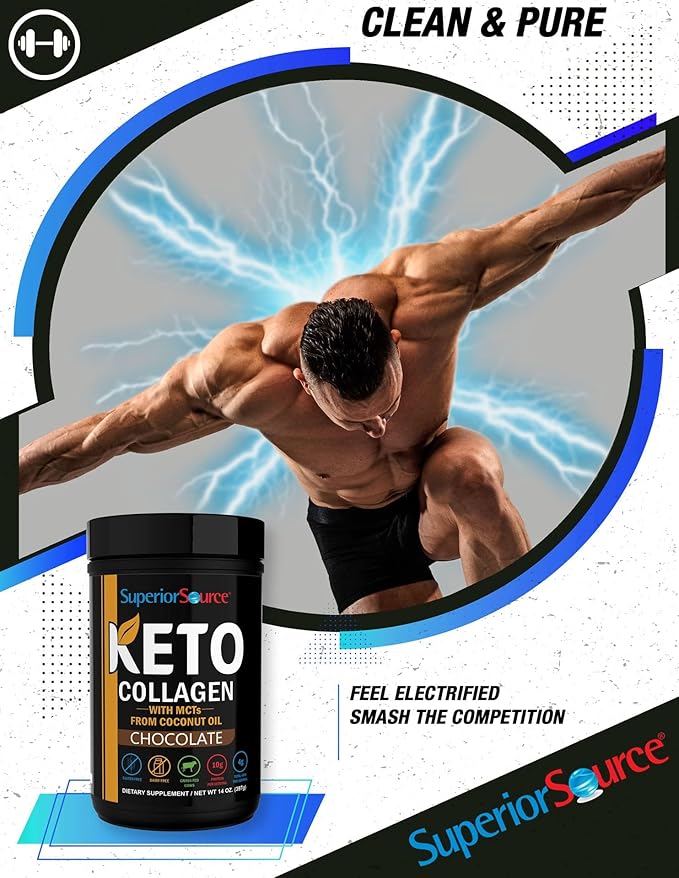 Superior Source Keto Collagen - Collagen Protein Powder with MCT Oil - Supports Hair, Skin, Nails & Joint Health - Dairy-Free - Chocolate, 14 oz