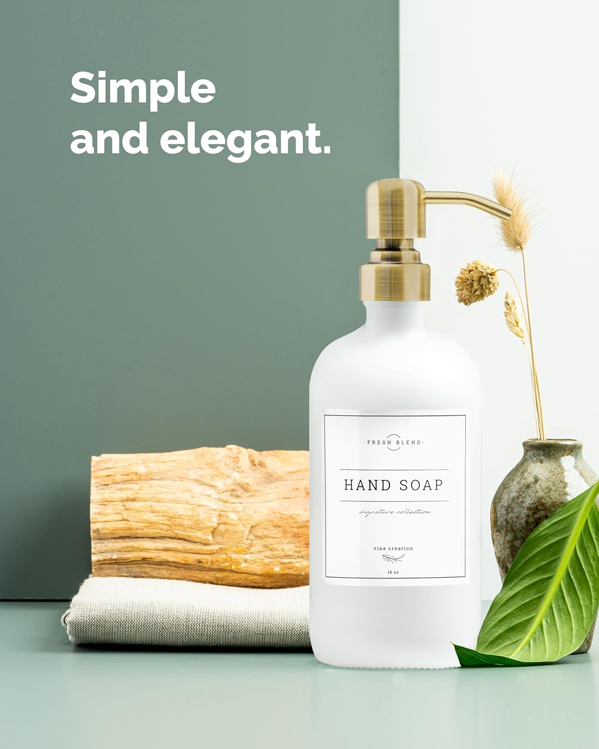 Vine Creations White Glass Soap Dispenser, 2 Pack Kitchen Soap Dispenser Set with Stainless Steel Pump, 16 oz Dish Soap and Hand Soap Dispensers for Bathroom with Waterproof Labels