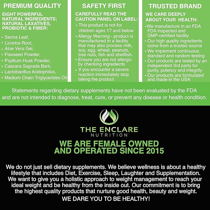 THE ENCLARE NUTRITION Colon Cleanse 15 Day Gut Cleanse Pills. Colon Cleanser for Women & Men. Psyllium, Probiotic Laxatives for Constipation, Bloating Relief, Detox Cleanse for Weight Loss Support (1)