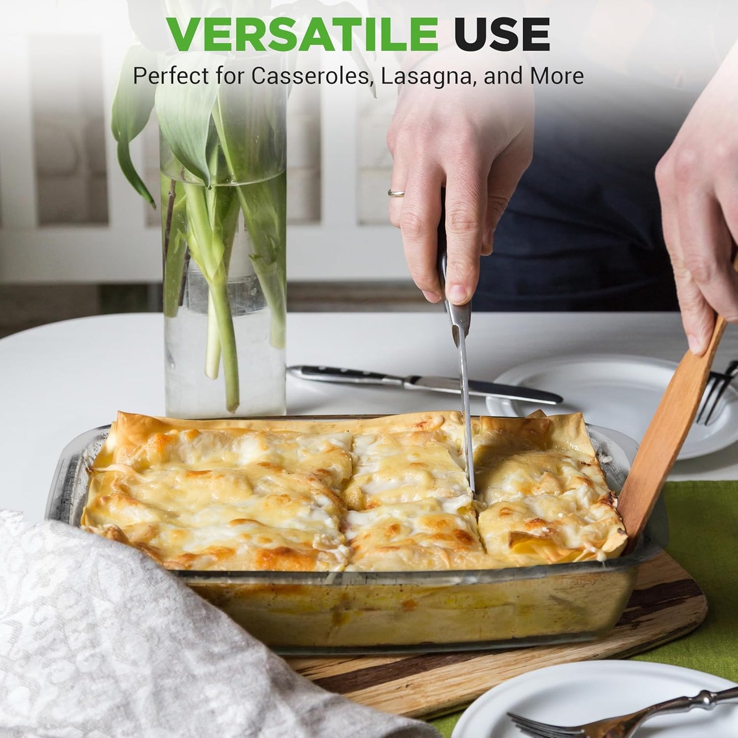 NutriChef 8-Piece Glass Baking Dish Set with Lids – Stackable Rectangular Bakeware for Lasagna, Casserole, Meatloaf, Leftovers & Storages– Oven, Freezer & Dishwasher Safe, BPA Free lid (Blue)