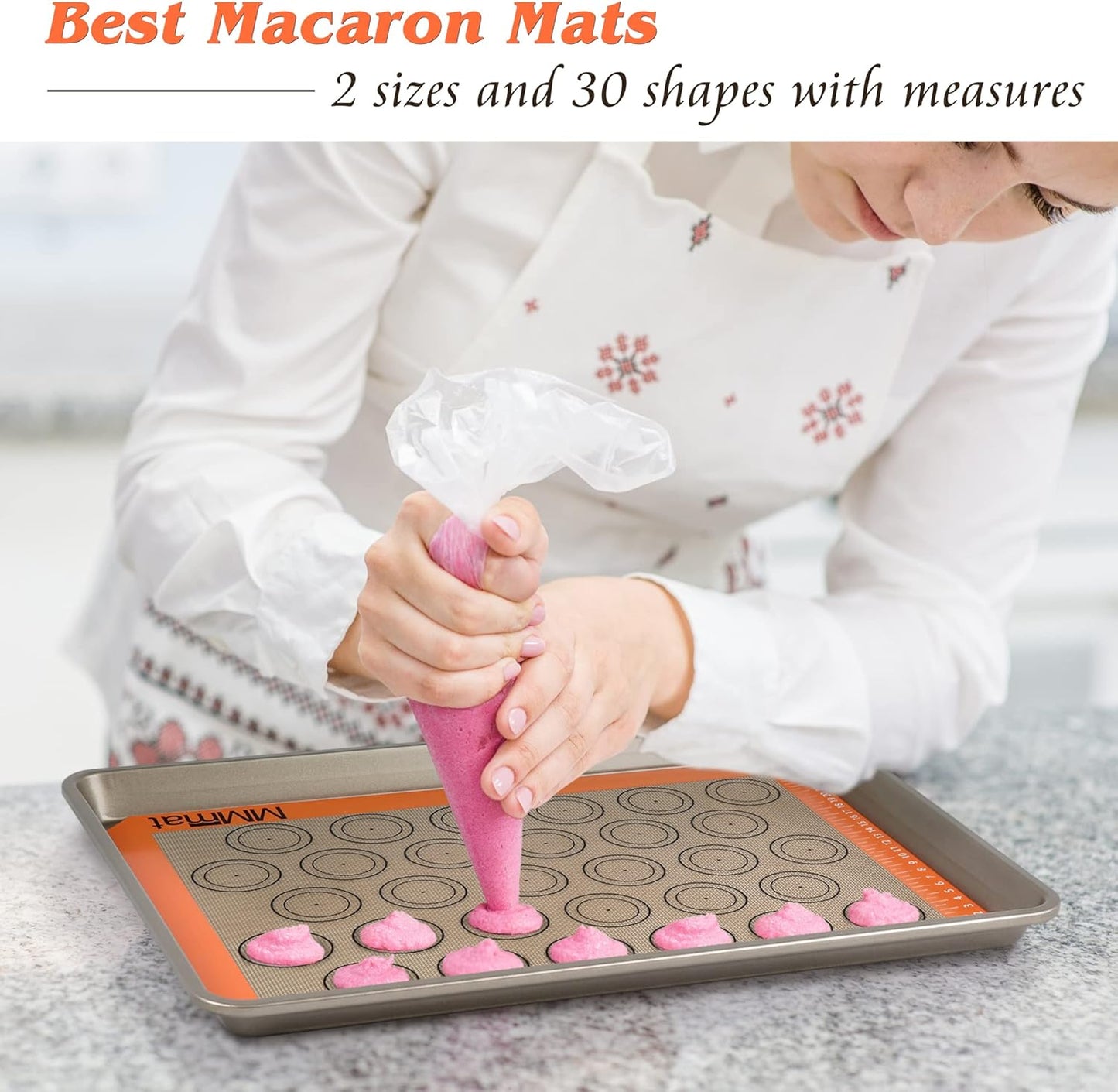 Silicone Baking Mat - Best German Silicone - Non Slip Silicone Baking Sheet, Non Stick Reusable Silicone Mats For Baking, Oven Liner, Counter Mat, 2 Half Sheets Macaron Baking Mats