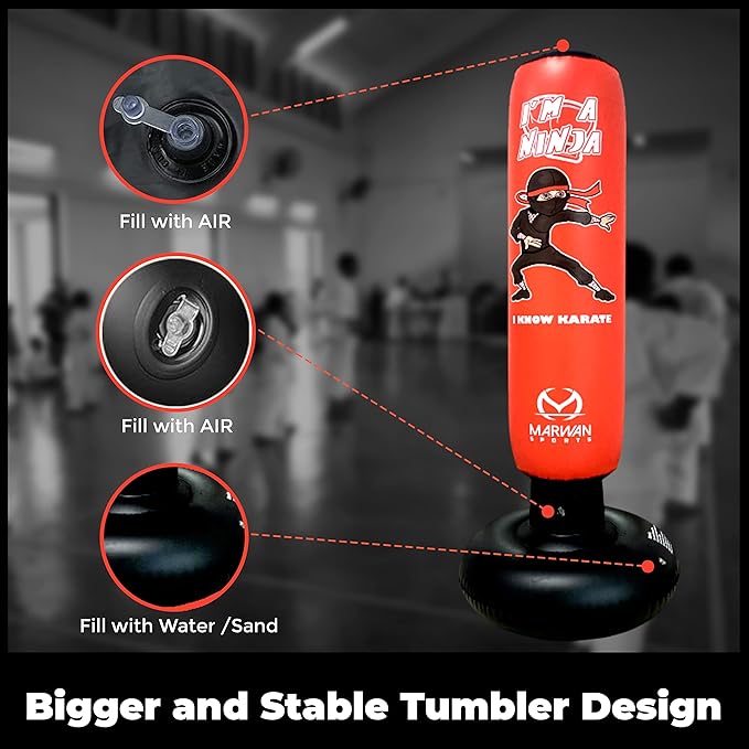 Durable Inflatable Kids Punching Bag for Karate and Boxing โ Bounce-Back Martial Arts Bag for Boys and Girls, Great Birthday Gift to Relieve Energy and Build Skills for Boys Ages 4-12