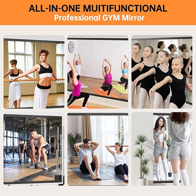 Hasipu 71''x36'' Home Gym Mirror Large Full Length Wall Mounted Full Body Mirror for Yoga Dance Fitness Exercise Studio Bedroom Garage, Frameless Tempered Glass Workout Mirrors Black Rectangular