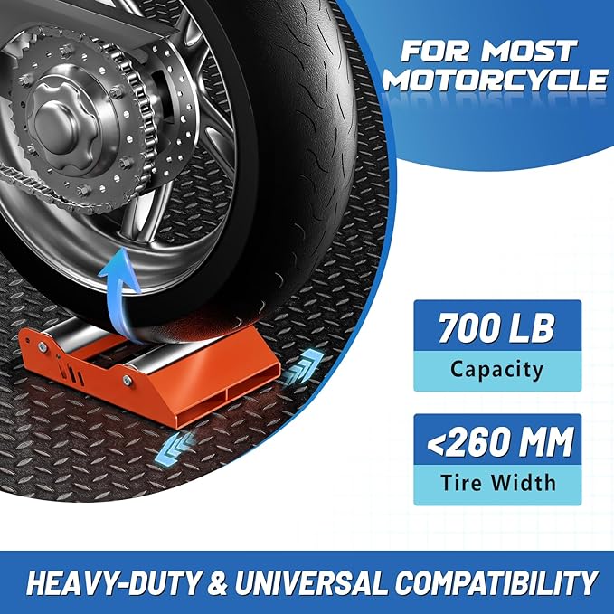 Motorcycle Wheel Cleaning Stand Universal Wheel Roller Stand for Tire Cleaning & Chain Lubrication Heavy Duty Paddock Stand for Street Bike (Motorcycle < 700 LB & Tire Width <260 mm) Orange