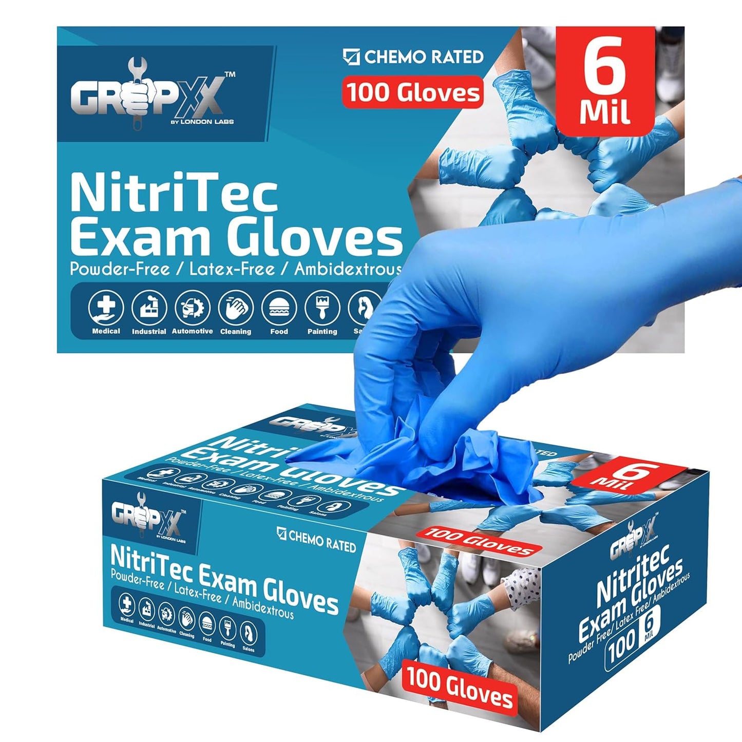 Heavy Duty 6 Mil Blue Nitrile Gloves Disposable Latex & Powder Free -Extra Stretchy Fentanyl Safe |Medical,First Aid Kit,EMT|Food Safe Rubber Gloves for Cooking & Cleaning| Pack of (200)