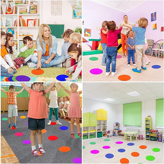 Poly Spots Spot Markers for Gym Floor 9inch 10inch 12/18/24/36 Pcs Flat Cones Non-Slip Rubber Floor Dots Circles for Kids Sports Soccer Basketball Agility Training Dance Classroom