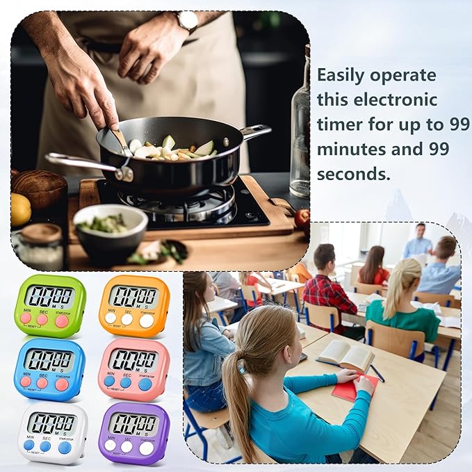 24 Pack Timers Magnetic Kitchen Timer Cooking Timers for Kitchen Digital Timer with Big Display Loud Ring Electronic Timer for Cooking, Classroom, Break Time(24, White,Green,Blue,Purple)