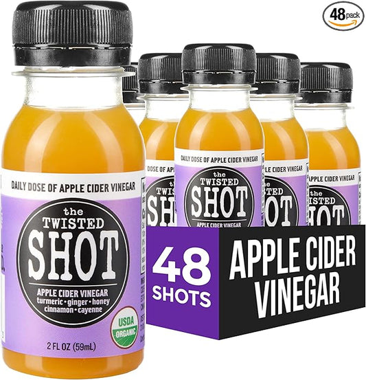 The Twisted Shot | Organic Apple Cider Vinegar Wellness Shots with Ginger, Turmeric, Honey, Cinnamon and Cayenne | Digestion, Immunity and Gut Health Support | Ready to Drink | 48, 2 oz Mini Bottles