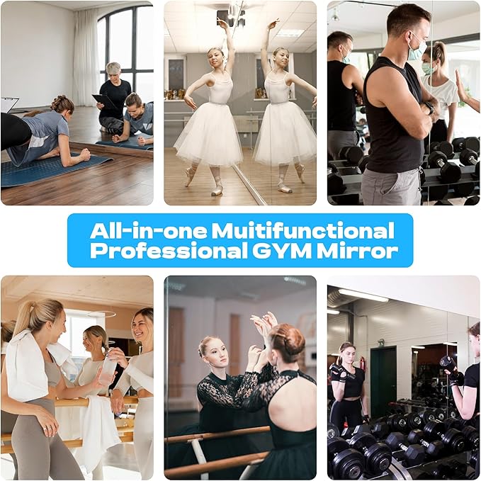 Hasipu 2Pcs 71''x31'' Home Gym Mirror Large Full Length Wall Mounted Full Body Mirror for Yoga Dance Fitness Exercise Studio Bedroom Garage, Frameless Tempered Glass Workout Mirrors Walnut Rectangular