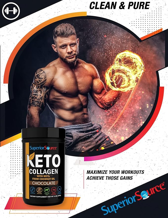 Superior Source Keto Collagen - Collagen Protein Powder with MCT Oil - Supports Hair, Skin, Nails & Joint Health - Dairy-Free - Chocolate, 14 oz