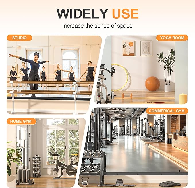 Hasipu 2 Pcs 55''x17'' Home Gym Mirror Large Full Length Wall Mounted Full Body Mirror for Yoga Dance Fitness Exercise Studio Bedroom Garage, Frameless Tempered Glass Workout Mirrors Black Rectangular