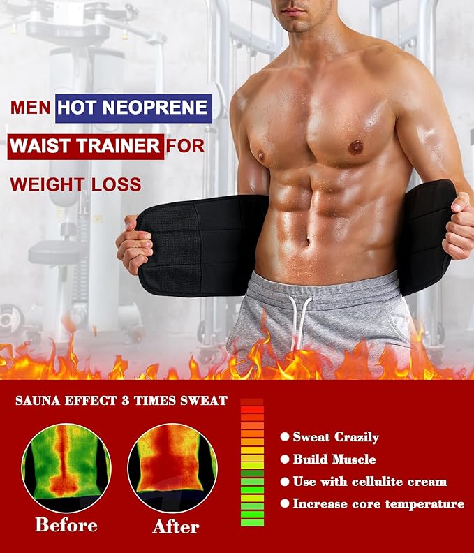 Men Waist Trainer Trimmer Tummy Control Compression Shapewear Body Shaper Sweat Belt