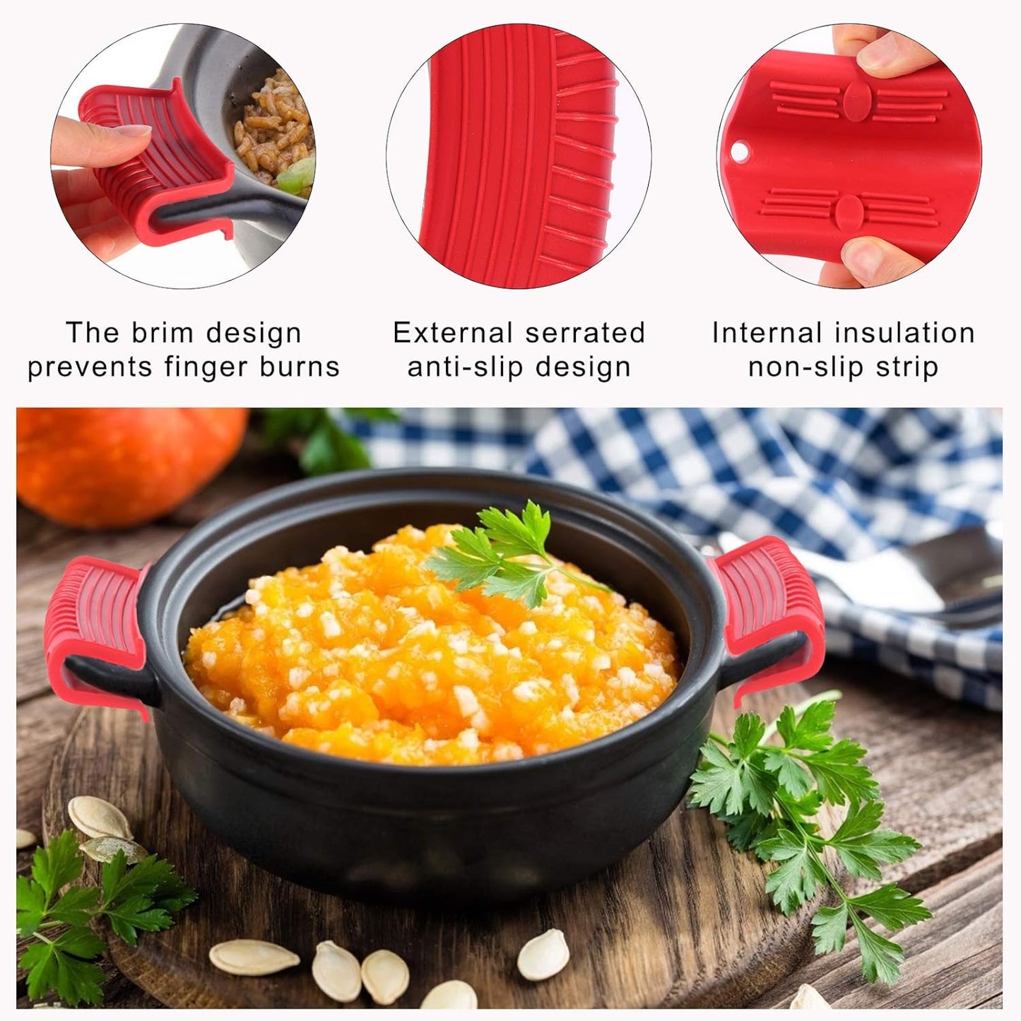 4 Pcs Non-Slip Silicone Hot Handle Holder & Assist Grips, Potholder for Cast Iron Skillets, Heat Resistant Handle Cover Sleeve for Frying Pans, Casserole, Cookware Handles, Red