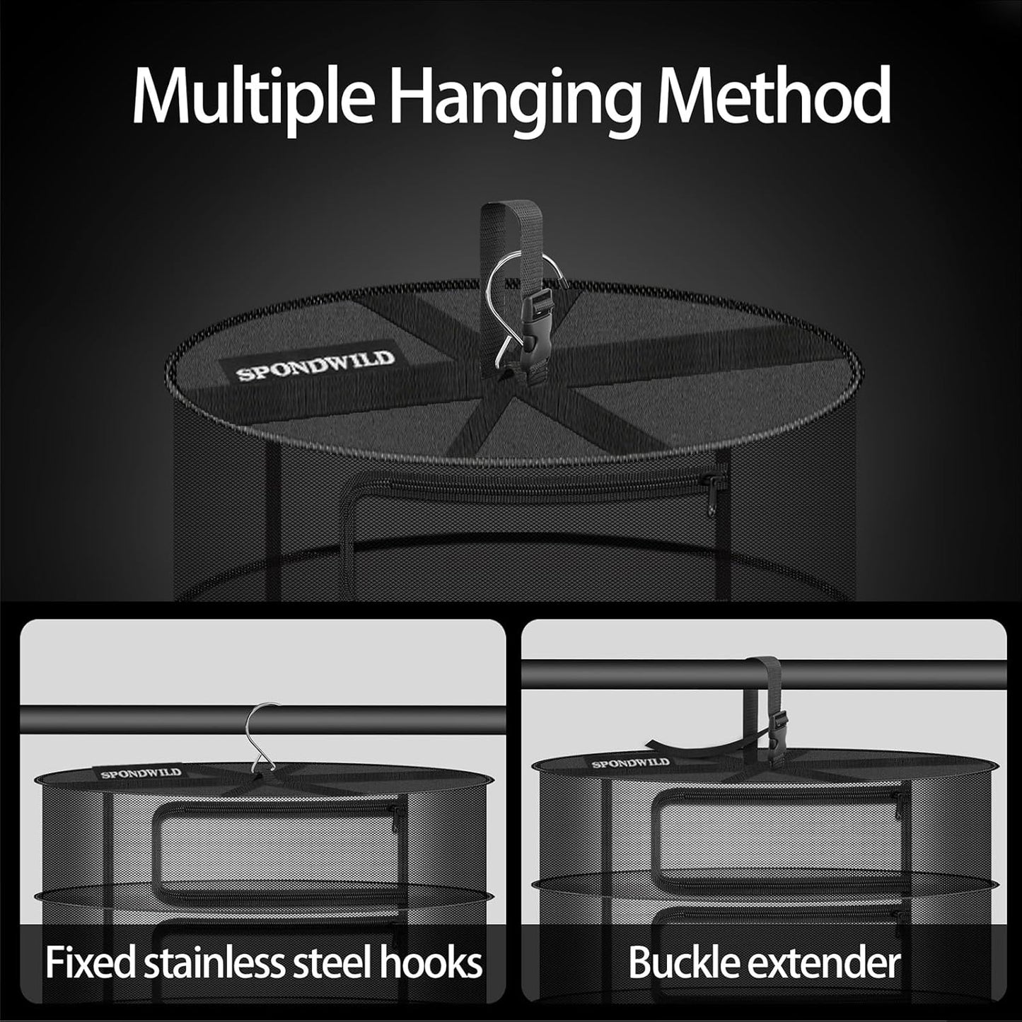 Herb Drying Rack Hanging Mesh Net,Small 4+1 Layer Plant Drying Rack with Door-Type Zipper & Closed Storage Compartment for Folding Basket Dryer Fiting in Grow Tents,Garden Outdoor