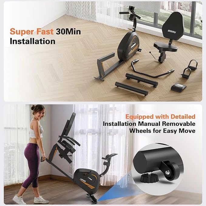 Recumbent Exercise Bike, Stationary Bikes for Home Magnetic Recumbent Bike with Adjust Seat for Adults Seniors, 300LB Capacity & 8-level Resistance, LCD Monitor and Heart Rate Handle