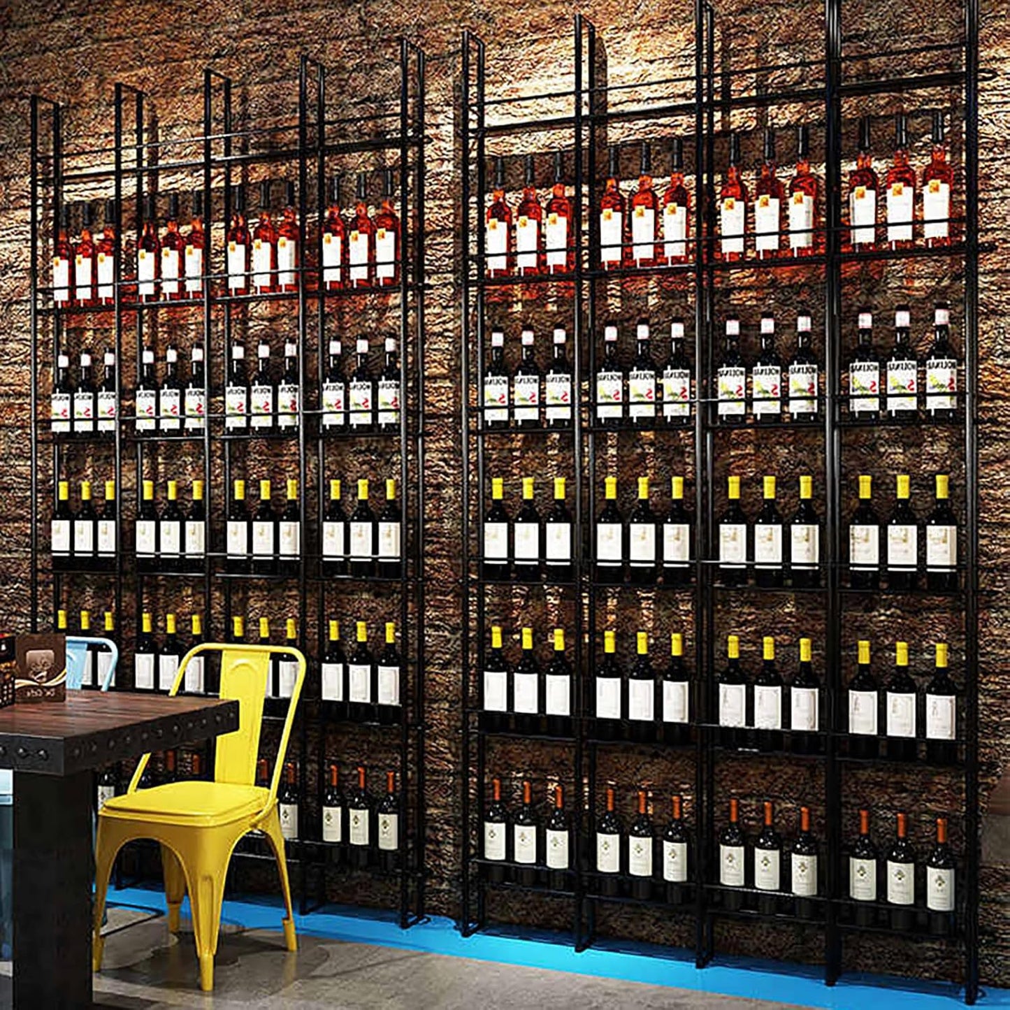 Wine Racks Wall Mounted, 6-Tier Wine Storage Holder, Black Industrial Bar Liquor Bottle Display Shelf, for Home Bar, Kitchen, Dining Rooms, & Wine Cellars(Black, 2 Column)