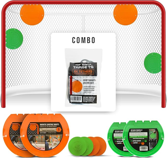 Combo Bundle of Durable Magnetic Lacrosse Goal Targets/Hockey Targets with 4 Pearl Lacrosse LT Textured Balls and 4 Tethers| Lacrosse Net Goalie Targets