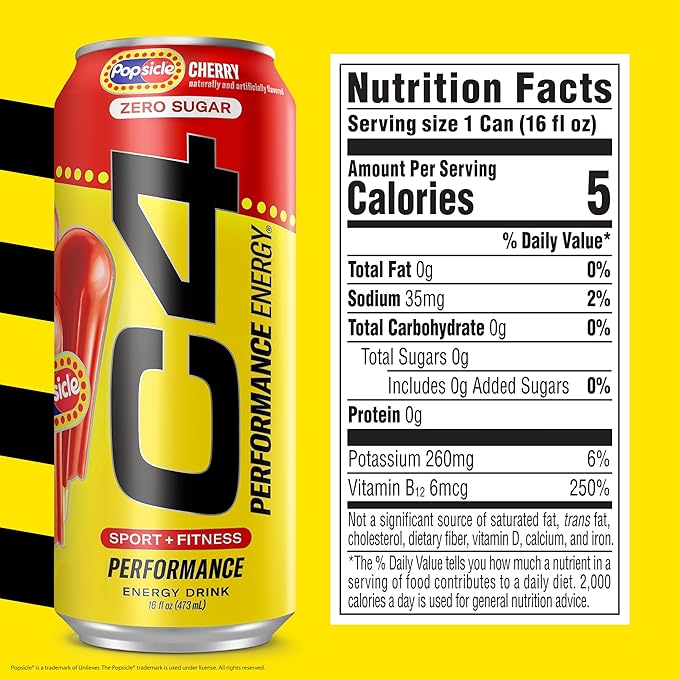 Cellucor C4 Energy Drink Cherry, Carbonated Sugar Free Pre Workout Performance Drink with no Artificial Colors or Dyes, 16 Oz, Pack of 12