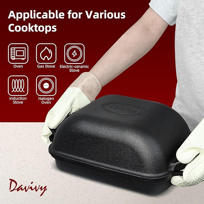 Davivy 9QT Large Cast Iron Bread Loaf Pan with Lid, Pre-Seasoned Dutch Oven for Sourdough Bread Baking, Non-stick Cast Iron Sourdough Baking Pan with Lid