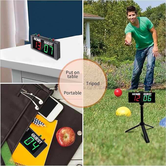 YZ Battery Powered Scoreboard Clock Timer with Buttons, Portable Digital Scoreboard with Remote, Electronic Scoreboard with Stand, Cornhole Score Keeper for Outdoor Yard Games/Shuffleboard/Pickleball