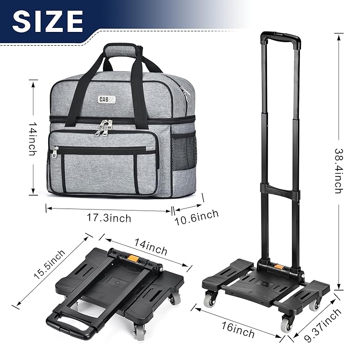 CAB55 2 Ball Bowling Bag with 4 Wheels, Double Bowling Ball Bag with Separate Shoe Compartment, (Up To US Men Size 16), and Multiple Multifunctional Accessory Pockets