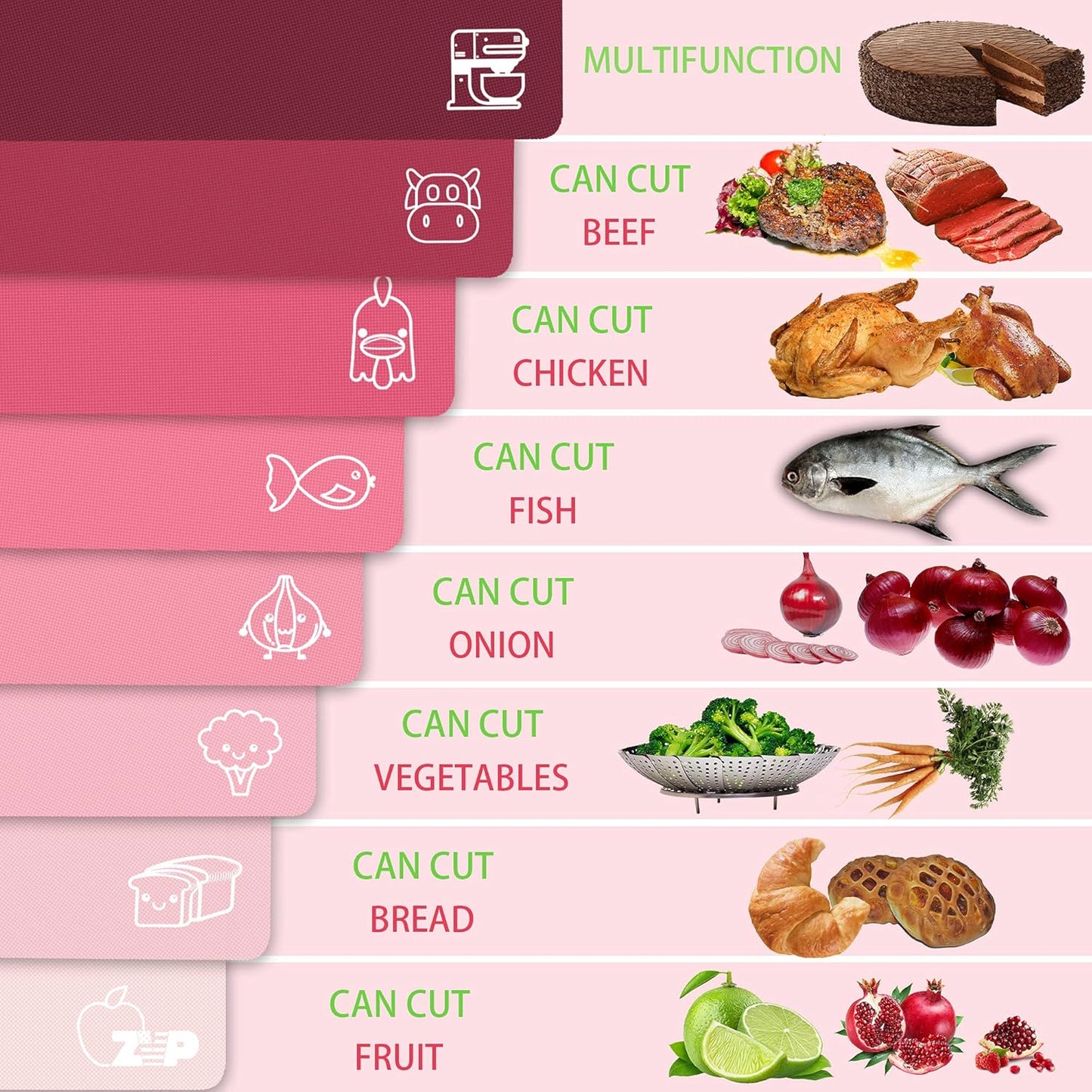 ZVP Flexible Plastic Cutting Board Set of 3 Gradient Color, Colorful Chopping Boards, BPA Free Mats, Non Slip, Dishwasher Safe, 15x12 Inch, Pink Multi-Color