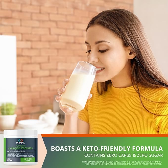 Primal Health Hydrolyzed Collagen Peptides - Multi Collagen Blend - Promotes Healthy Hair, Nails, Skin, & Joints - Non-GMO & Keto Friendly - Unflavored Protein Powder - 30 Servings