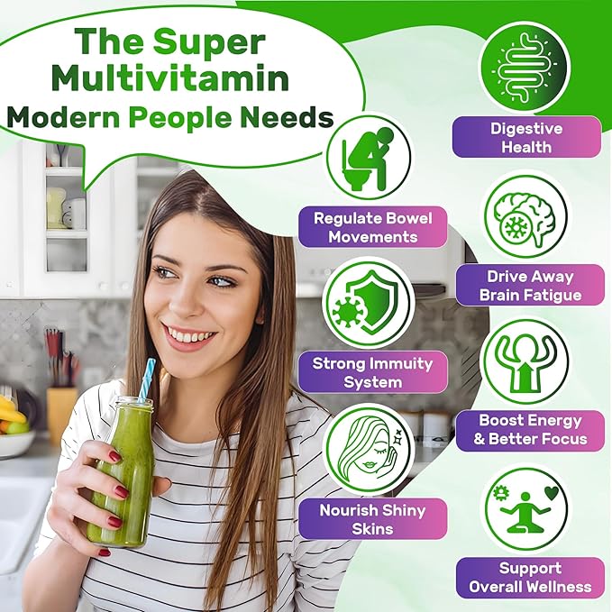 Super Greens Gummies, Greens Superfood Powder Alternative w/Spirulina, Chlorella, Prebiotic Fiber, Probiotic, Fruit Veggie, Daily Fruit Vegetable for Digestive & Gut Health, Immunity, Focus, 120 Cts