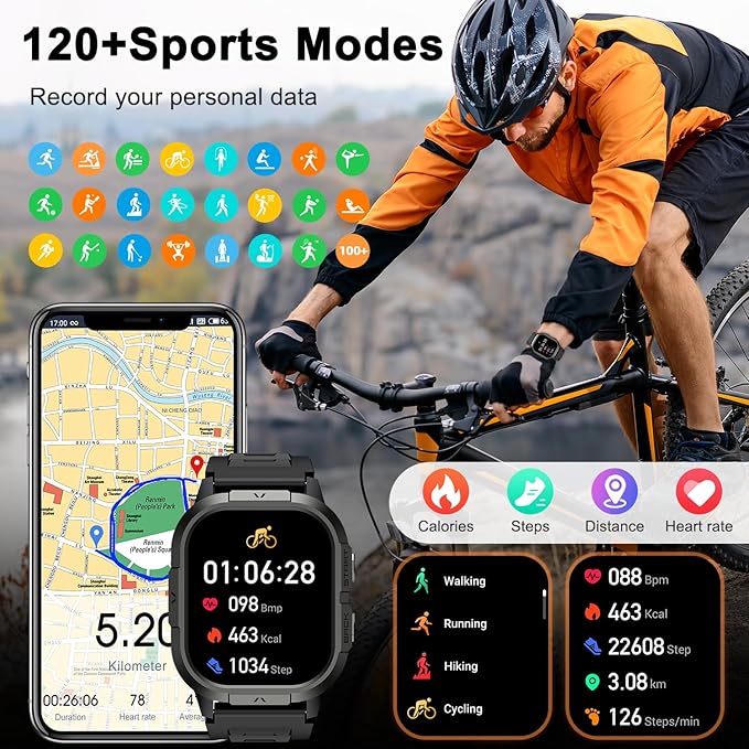 Smart Watch for Men Fitness Tracker: Make/Answer Call Military Smart Watches for Men Digital Watches Run Waterproof Smartwatch Android Phones iPhone Samsung Compatible Heart Rate Monitor Orange Black