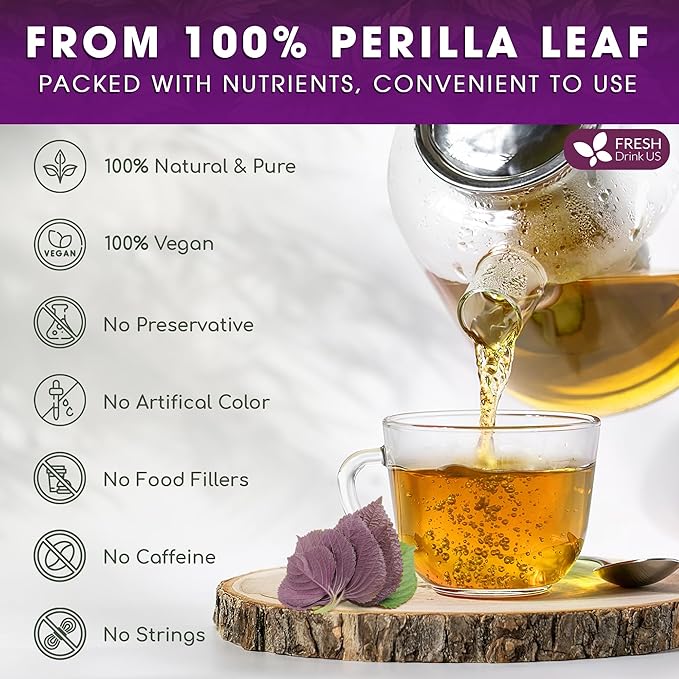 FreshDrinkUS, Premium Perilla Leaf Tea ā 40 Tea Bags | 100% Pure Perilla Leaves | Caffeine-Free, Non-GMO, Natural Packaging | Herbal Tea Bags for Daily Enjoyment. Gluten-Free. Sugar-Free. Vegan