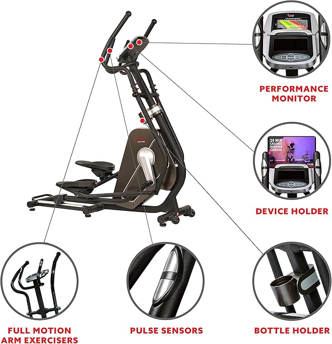 Sunny Health & Fitness Elliptical Trainer Machine w/Built-in Pulse Sensor, Low Impact Cardio Exerciser & Full-Body Cross Training for Home, Optional Free SunnyFit App Link & Electric w/300LB Load