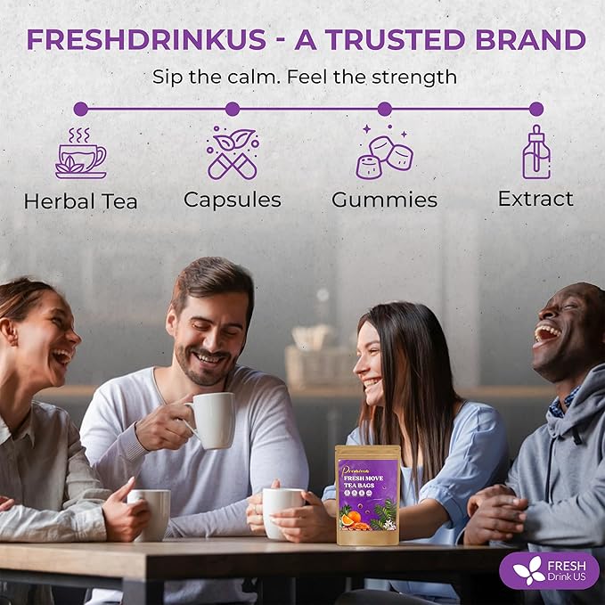 FreshDrinkUS, Fresh Move Tea β 40 Tea Bags - Herbal Tea Blend with Senna Leaves, Cinnamon, Orange Peel, Ginger & More β Caffeine-Free, Natural Ingredients β Smooth Flavor for Everyday Enjoyment