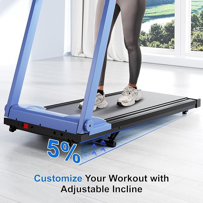 Treadmill with 5% Incline, 300lbs Capacity Folding 15 HP Small Treadmills for Home Portable Running Treadmill with Handles Quiet Brushless Dual Cushion System, Electric Compact Treadmil