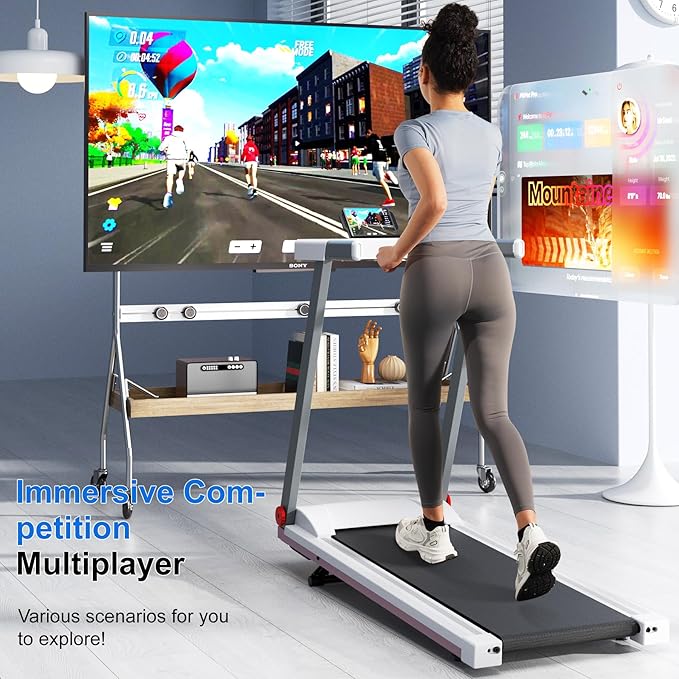 Treadmill with 5% Incline, 300lbs Capacity Folding 15 HP Small Treadmills for Home Portable Running Treadmill with Handles Quiet Brushless Dual Cushion System, Electric Compact Treadmil