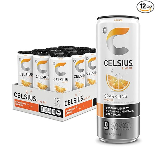 CELSIUS Sparkling Orange, Functional Essential Energy Drink 12 Fl Oz (Pack of 12)