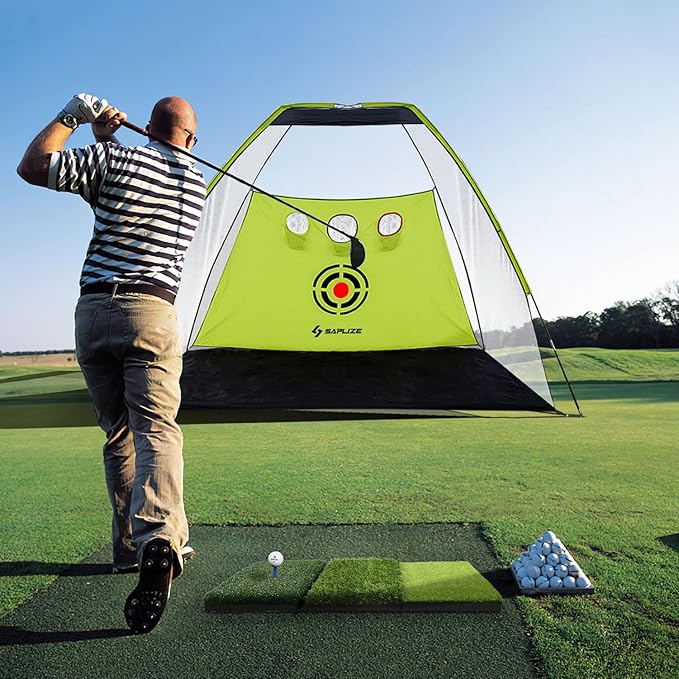 SAPLIZE Foldable Heavy-Duty Golf Hitting Mat, Practice Mat with 10mm EVA Rubber Backing, Larger Size for Indoor/Outdoor Swing and Chipping Practice, Anti-Deformation