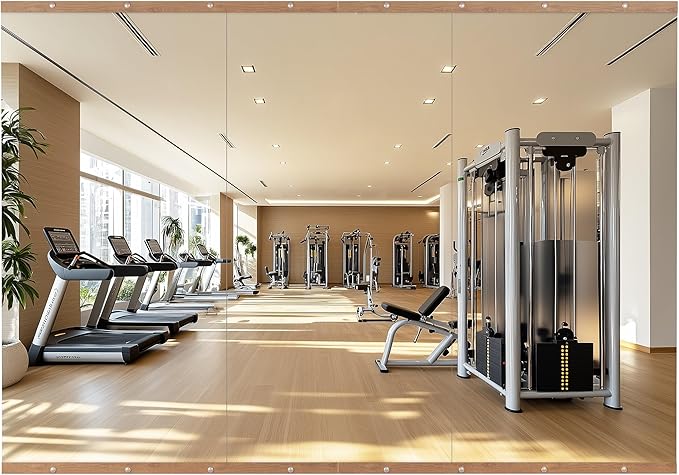 Hasipu 3Pcs 48''x24'' Home Gym Mirror Large Full Length Wall Mounted Full Body Mirror for Yoga Dance Fitness Exercise Studio Bedroom Garage, Frameless Tempered Glass Workout Mirrors Walnut Rectangular