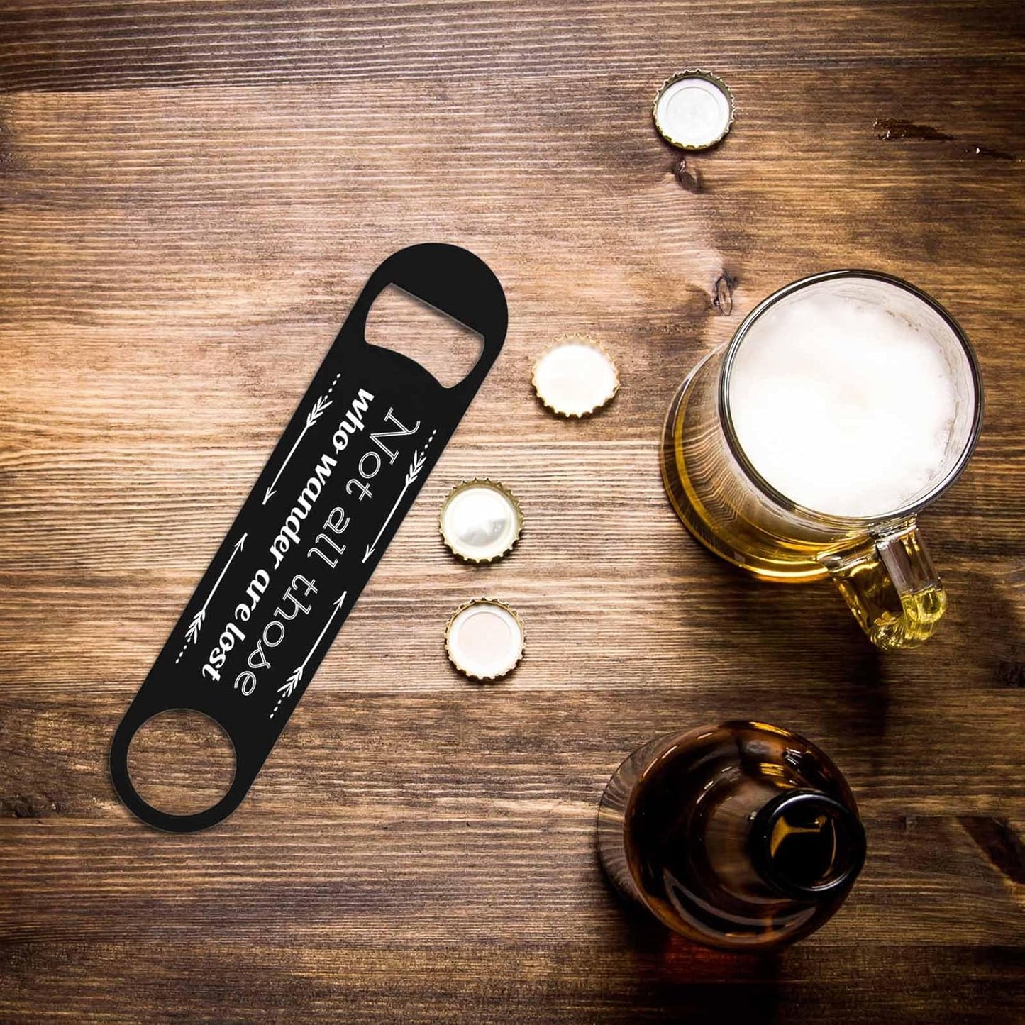 Simple Quotes Stainless Steel Bottle Opener Not All Those Who Wander Are Lost Flat Beer Bottle Opener Keychain for Home Kitchen Bar Restaurant Party Birthday Gift