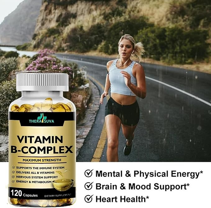 Vitamin B-Complex + CoQ10 + Vitamin C - Max Strength Supplement for Energy, Metabolism Support, 120 Softgels, 60 Day Supply