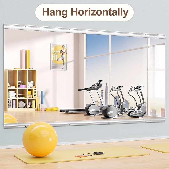Hasipu Home Gym Mirror 79" L x 36" W - 1PC Large Full Body Mirror for Yoga, Wall-Mounted Mirrors for Fitness, Garage, Dance Studio, 0.16in Tempered Glass Frameless