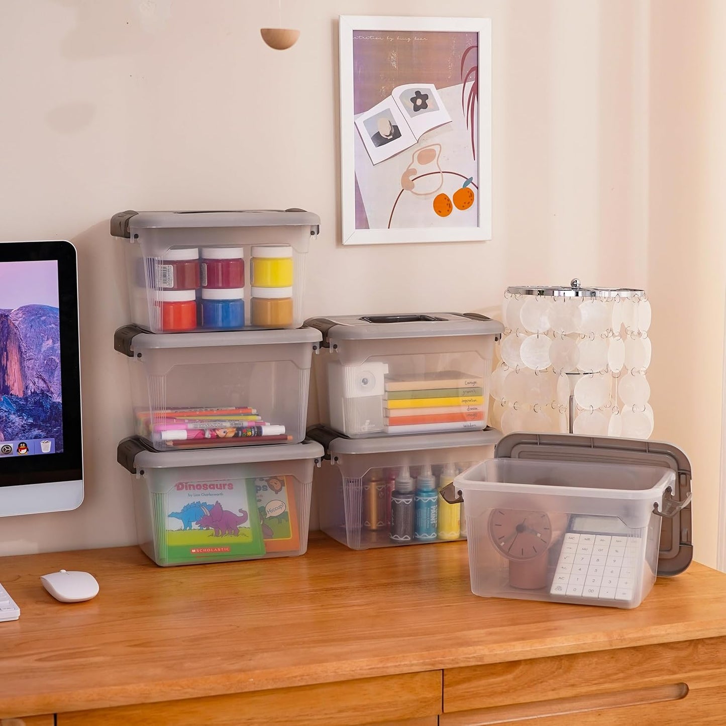 Citylife 4 Packs 6 QT Plastic Storage Bins with Latching Lids Stackable Storage Containers for Organizing Clear Storage Box for Garage, Closet, Kitchen