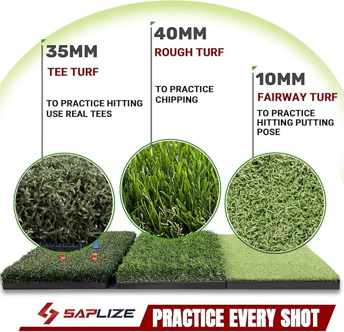 SAPLIZE Foldable Heavy-Duty Golf Hitting Mat, Practice Mat with 10mm EVA Rubber Backing, Larger Size for Indoor/Outdoor Swing and Chipping Practice, Anti-Deformation