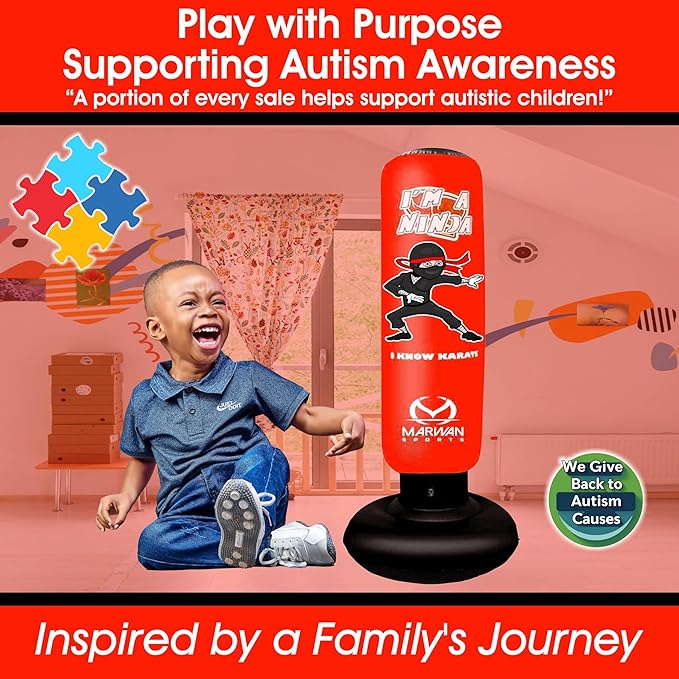 Durable Inflatable Kids Punching Bag for Karate and Boxing โ Bounce-Back Martial Arts Bag for Boys and Girls, Great Birthday Gift to Relieve Energy and Build Skills for Boys Ages 4-12